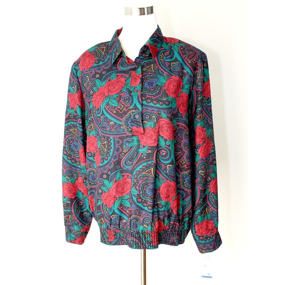 VTG NWT Dopamine Art To Wear Retro ALFRED DUNNER Top Blouse 16 Roses Paisley 03